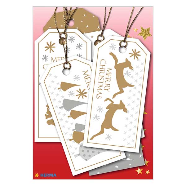 Przywieszki &quot;Weso&#322;ych &#346;wi&#261;t&quot; (6 sztuk) z brokatem | 6 papierowych przywieszek z nitk&#261;.