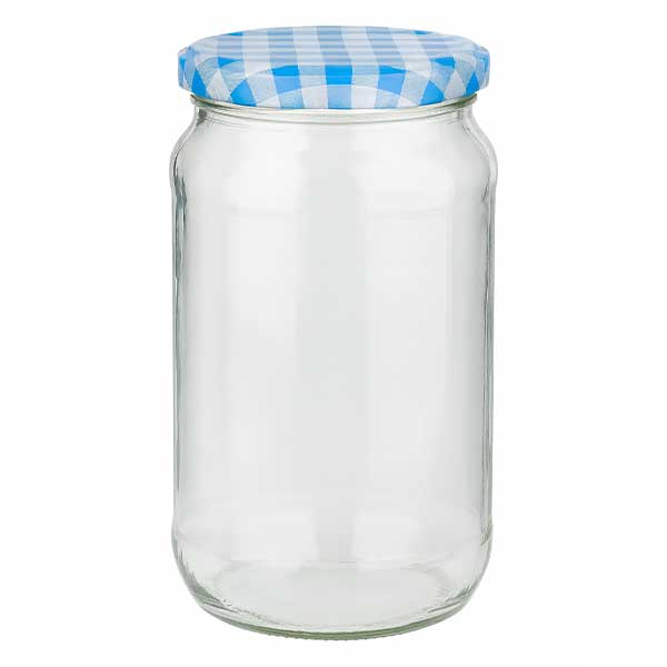 Słoik okrągły 1062 ml + pokrywka BasicSeal niebiesko-biała UN..