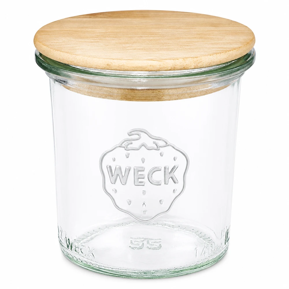 Słoik na mason 140ml WECK RR60 z drewnianą pokrywką Słoik na mason przezroczysty z pokrywką z naturalnego drewna do kuchni