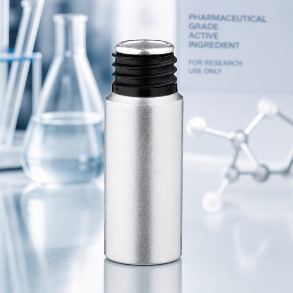 Butelka z barwionego aluminium o pojemności 20 ml Cylindryczna butelka z wytrawionego aluminium o pojemności 20 ml i matowej powierzchni do zastosowań farmaceutycznych