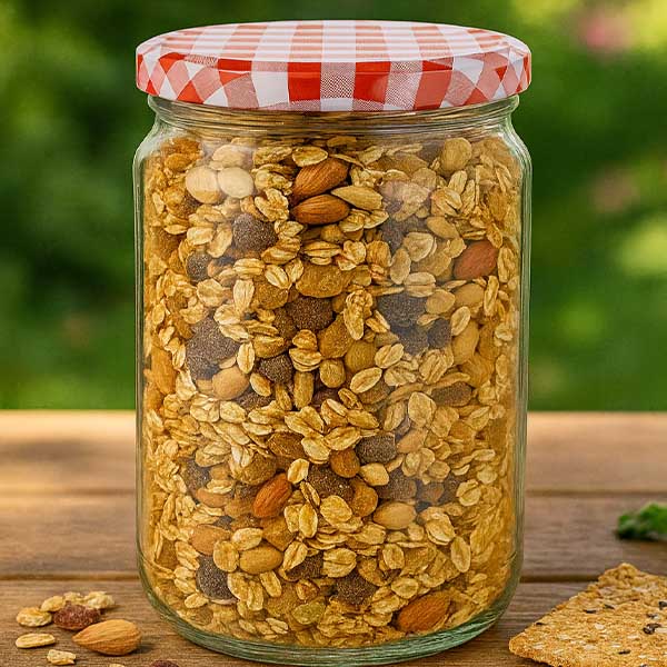 Słoik okrągły 795 ml z pokrywką BasicSeal czerwona/biała UN..