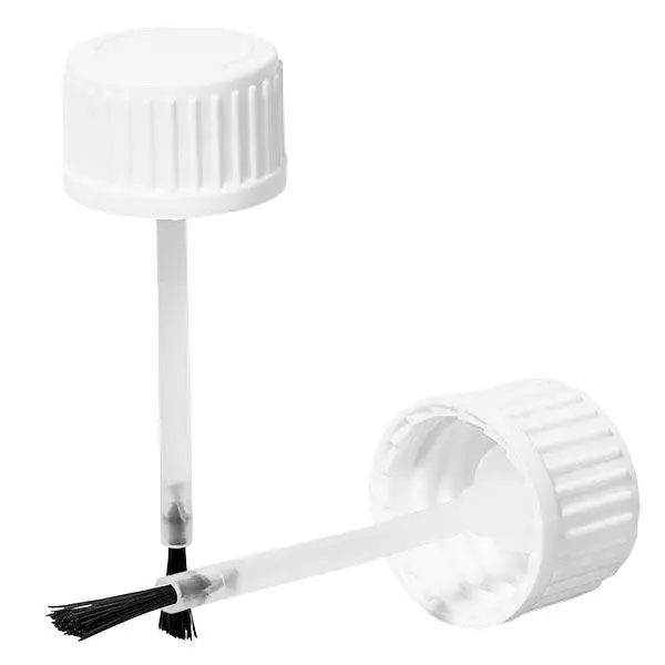 Nasadka szczotkowa biała (DIN18, UT18) Standardowa długość szczotki 70 mm. Do butelek farmaceutycznych ApoGlas®, UNiTWIST® i Miron® 20 ml z gwintem 18 mm.
