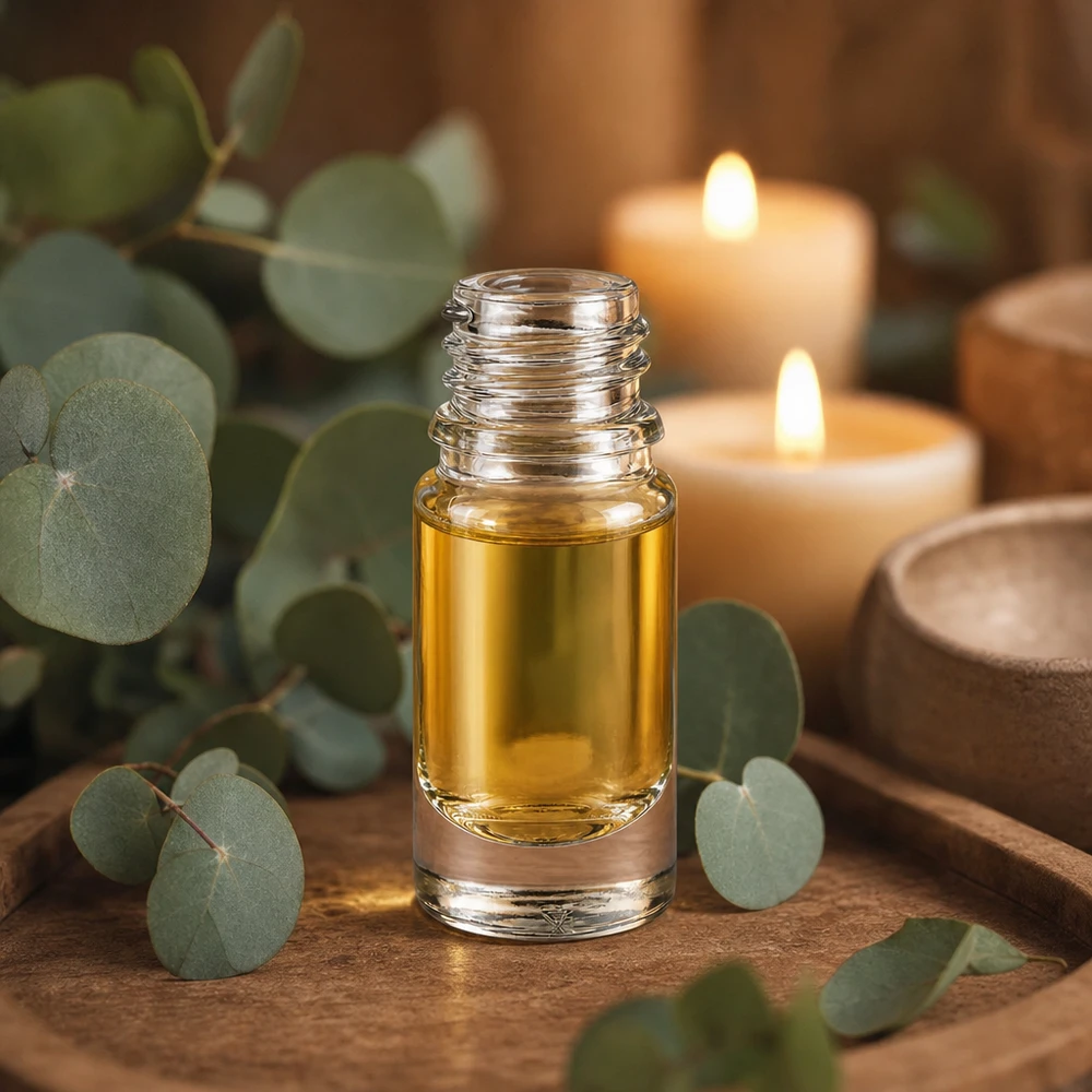 Butelka z przezroczystego szkła 5ml DIN 18 5 ml buteleczka ApoGlas ze złocistożółtym płynem w relaksującej atmosferze aromaterapii