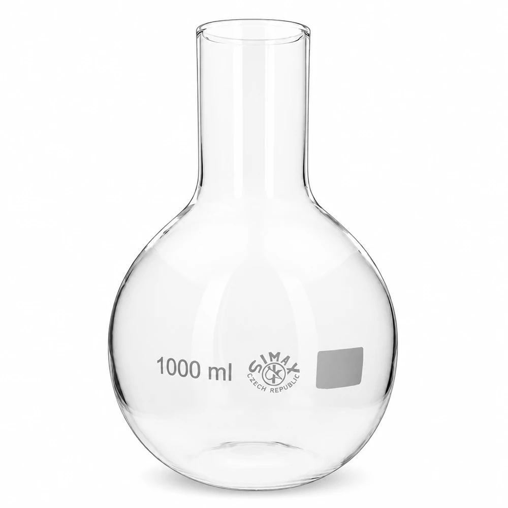 Okrągła kolba 1000 ml z szeroką szyjką i długą rurką ułatwiającą napełnianie