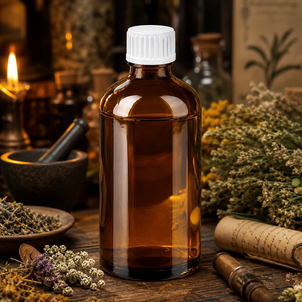 Butelka z kroplomierzem 100 ml 0,9 mm biały STD BrownLine UT18/100 Butelka z zakraplaczem BrownLine o pojemności 100 ml wykonana z bursztynowego szkła chroniącego przed promieniowaniem UV z białą zakrętką