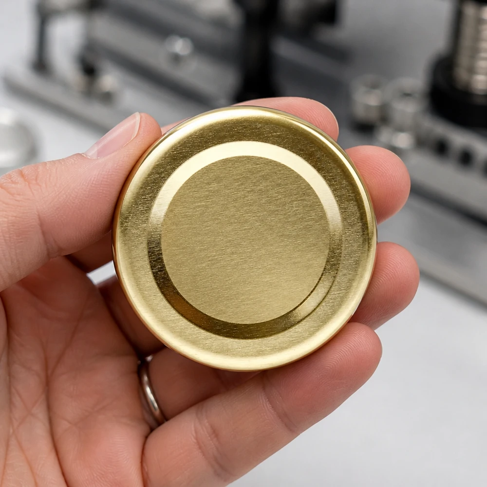 Pokrywka BasicSeal 48 mm, złota (TO48) UNiTWIST Stos złotych nakrętek BasicSeal TO48 o średnicy 48 mm z metalowymi zamknięciami typu UniTwist Twist-Off