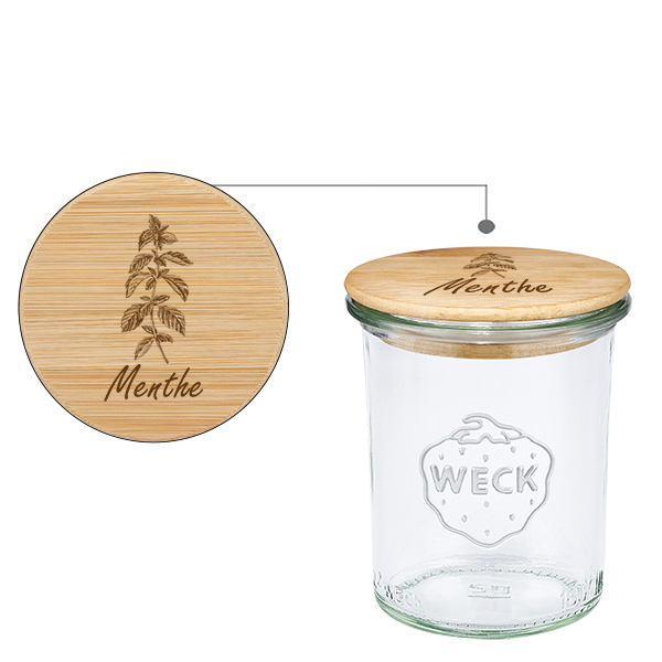 Drewniana pokrywka „Menthe” z szklaną pokrywką WECK 160 ml