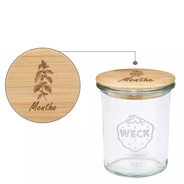 Drewniana pokrywka „Menthe” z szklaną pokrywką WECK 160 ml Drewniana pokrywka „Menthe” z szklaną pokrywką WECK 160 ml