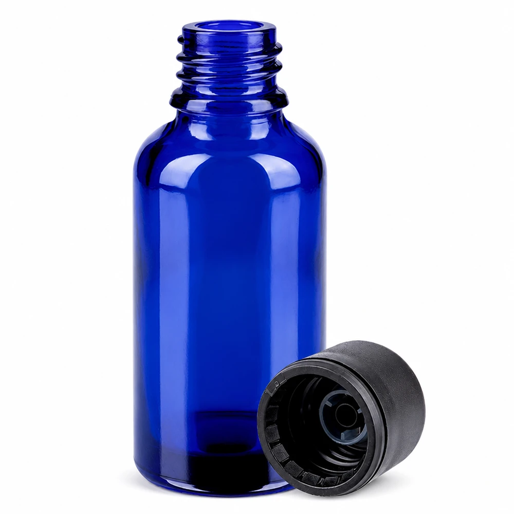 Butelka 30 ml 6 mm SV czarna STD BlueLine UT18/30 Butelka ze szkła kobaltowego 30 ml z zakrętką do aromaterapii i kosmetyków naturalnych serii BlueLine