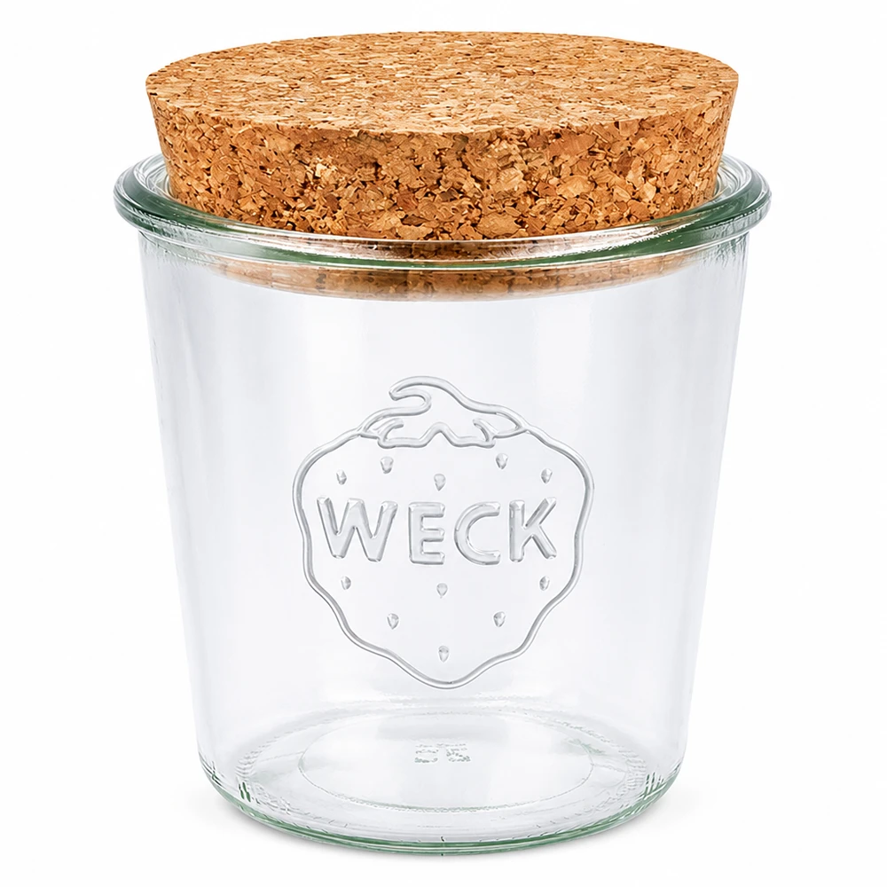 WECK słoik do przechowywania 580ml RR100 z pokrywką z naturalnego korka słoik do przechowywania przezroczysty