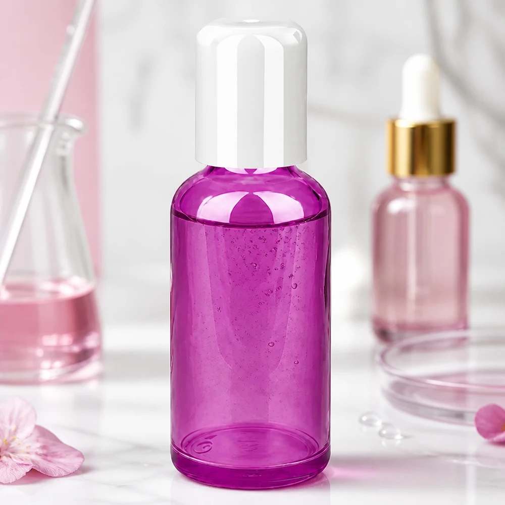 Butelka typu roll-on 50 ml, biała, standardowa PurpleLine UT18/50 Pusta butelka roll-on o pojemności 50 ml wykonana z przezroczystego plastiku w eleganckim fioletowym kolorze do aromaterapii