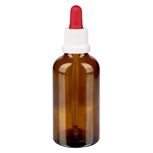 Butelka apteczna brązowa 50ml pipeta biała/czerwona OV Butelka apteczna brązowa 50ml pipeta biała/czerwona OV