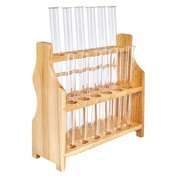 Zestaw szklanych prob&#243;wek z drewna z 12 prob&#243;wkami borokrzemowymi 160x16