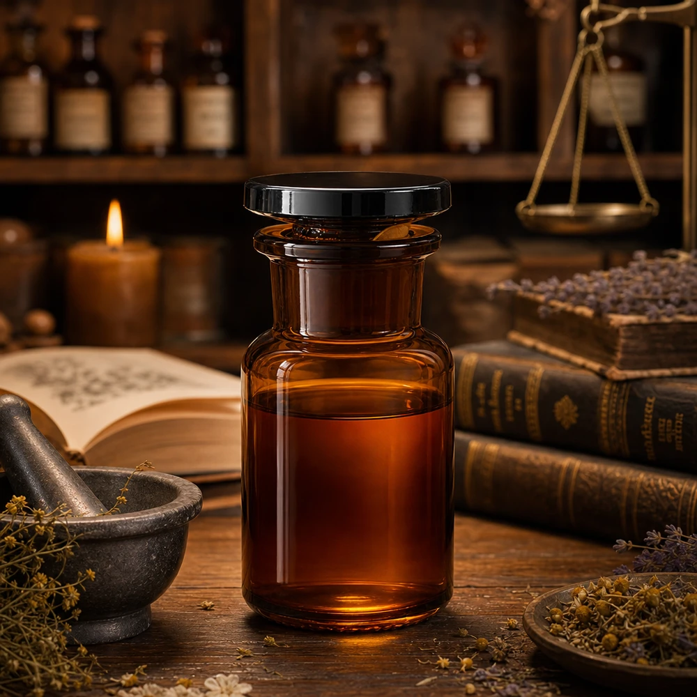 Okrągła butelka na ramię 50 ml z brązową szeroką szyjką i szklanym korkiem Brązowa butelka apteczna o pojemności 50 ml z szeroką szyjką i szklanym korkiem, wykonana z wysokiej jakości szkła borokrzemowego