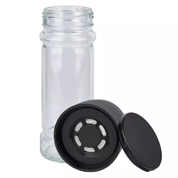 Słoik na przyprawy z przezroczystego szkła, pojemność 100 ml, z ceramicznym młynkiem w kolorze czarnym Słoik na przyprawy z przezroczystego szkła, pojemność 100 ml, z ceramicznym młynkiem w kolorze czarnym