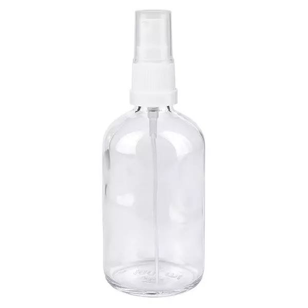 Butelka apteczna przezroczysta 100ml spray top biała