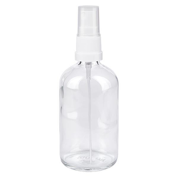 Butelka apteczna przezroczysta 100ml spray top biała Butelka apteczna przezroczysta 100ml spray top biała