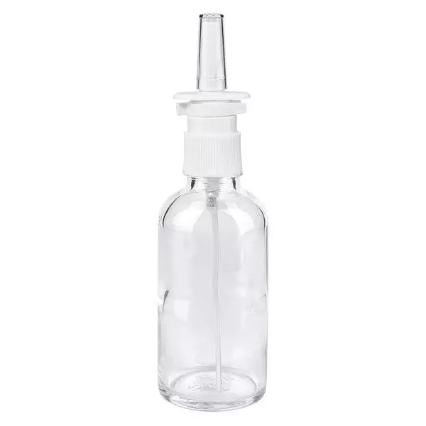 Butelka apteczna przezroczysta 50ml atomizer do nosa biały St Butelka apteczna przezroczysta 50ml atomizer do nosa biały St