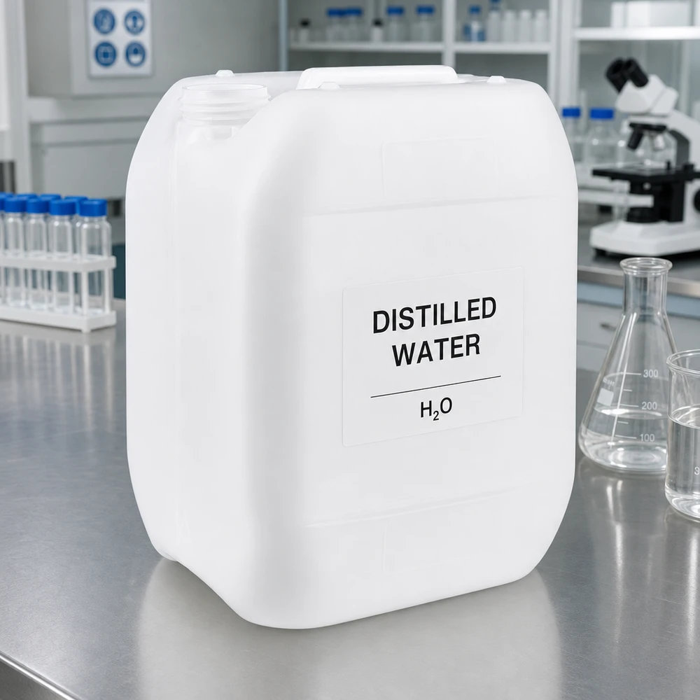Kanister laboratoryjny o pojemności 10 litrów na wodę destylowaną H₂O – biały pojemnik z HDPE bez zamknięcia