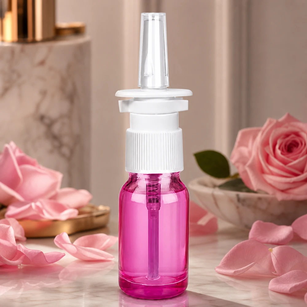 10 ml szklana butelka z rozpylaczem do nosa w kolorze fioletowym z białą pompką do pielęgnacji nosa