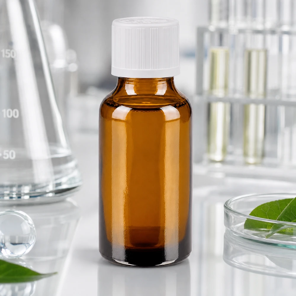 Butelka apteczna brązowa 20ml zakrętka biała KiSi St Butelka apteczna o pojemności 20 ml, wykonana z brązowego szkła, z białym zamknięciem zabezpieczającym przed dziećmi, stosowana w warunkach laboratoryjnych