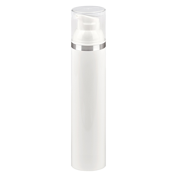 Dozownik Airless 100 ml biały ze srebrnym tłoczeniem Dozownik Airless 100 ml biały ze srebrnym tłoczeniem