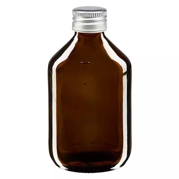 Butelka na lek 300 ml brązowa, z zakrętką ze srebrnego aluminium ApoGlas. Farmaceutyczna jakość produkcji UE. Gwint 28 mm (PP28). (syrop, butelka z lekkiego szkła) Butelka na lek 300 ml brązowa, z zakrętką ze srebrnego aluminium ApoGlas. Farmaceutyczna jakość produkcji UE. Gwint 28 mm (PP28). (syrop, butelka z lekkiego szkła)
