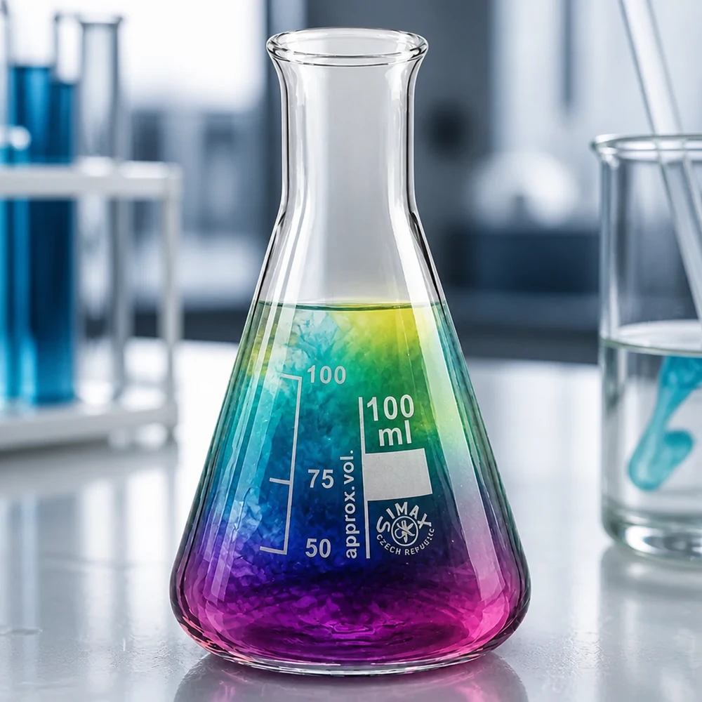 Kolba Erlenmeyera 100 ml z gradientem koloru i wąską szyjką do eksperymentów chemicznych