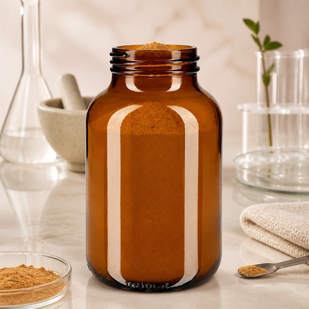 Butelka z szeroką szyjką o pojemności 1000 ml z bursztynowego szkła Duża butelka z szeroką szyjką o pojemności 1000 ml wykonana z ciemnobursztynowego szkła z szerokim otworem na proszki i granulaty.