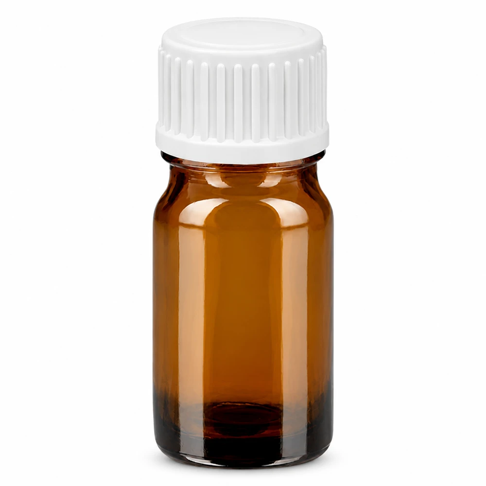 Butelka z zakraplaczem 5 ml 0,9 mm biała STD BrownLine UT18/5 Butelka z zakraplaczem o pojemności 5 ml z brązowego szkła z białą zakrętką do precyzyjnego dozowania