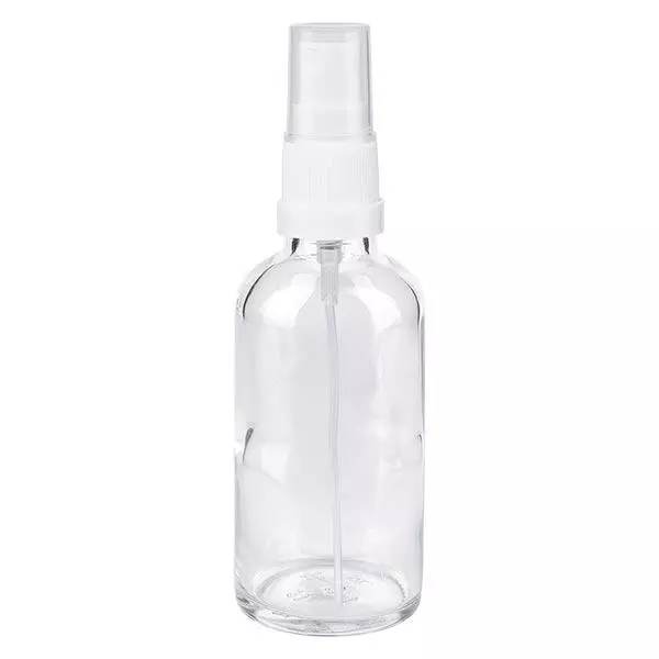 Butelka apteczna przezroczysta 50ml spray top biała Butelka apteczna przezroczysta 50ml spray top biała