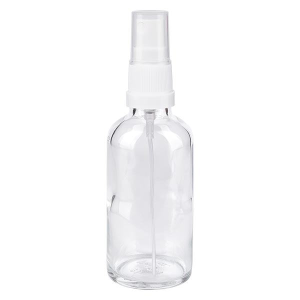 Butelka apteczna przezroczysta 50ml spray top biała Butelka apteczna przezroczysta 50ml spray top biała