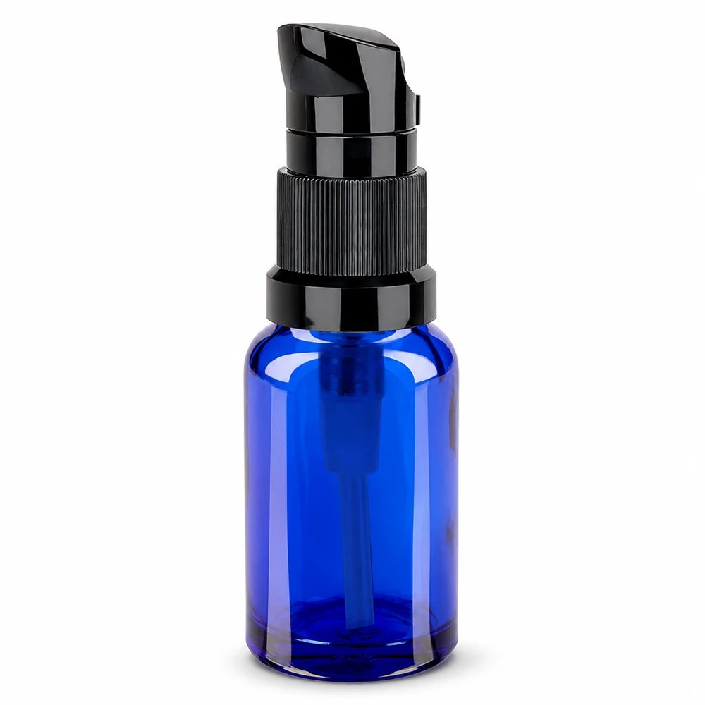 10 ml butelka z pompką czarna STD BlueLine UT18/10 Butelka z pompką 10 ml czarna z praktycznym dozownikiem do serum i olejków BlueLine UT18/10