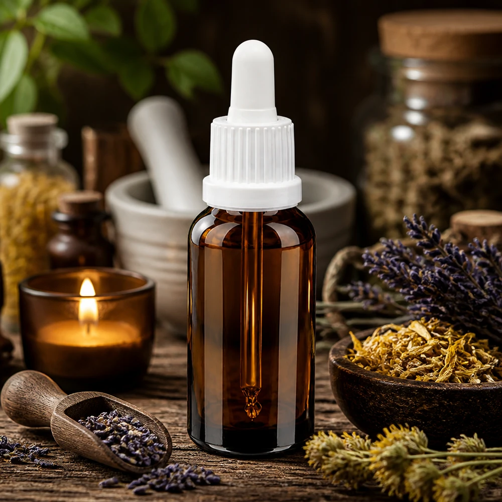 Butelka z pipetą 20 ml biała OV BrownLine UT18/20 Butelka z pipetą BrownLine 20 ml z precyzyjnym zakraplaczem do leków homeopatycznych i nalewek