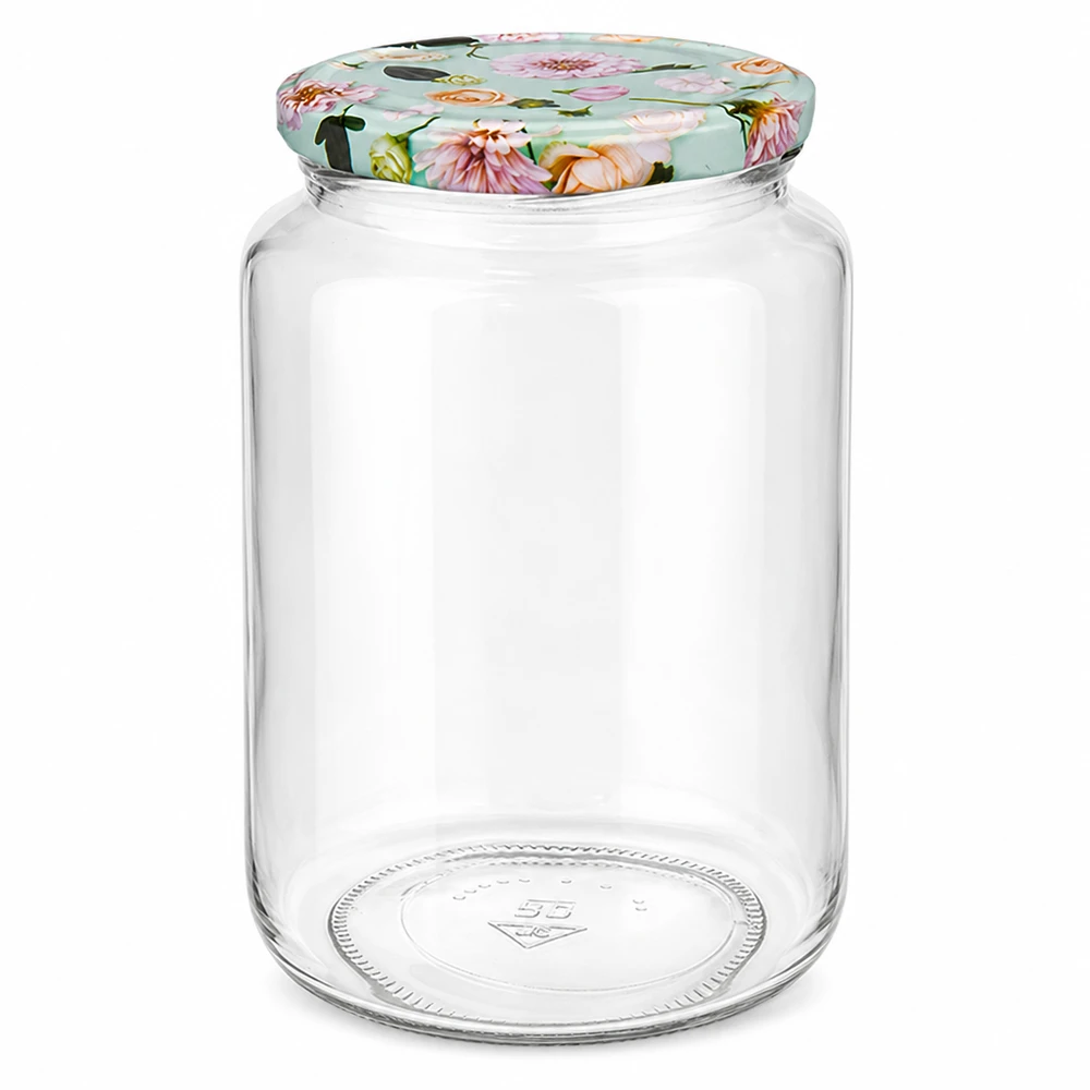 795ml Rundglas + BasicSeal Deckel Blume mint UNiTWIST Okrągły słoik 795 ml z pokrywką w kształcie kwiatu mięty do konserwowania i przechowywania, pusty szklany słoik z ozdobną pokrywką