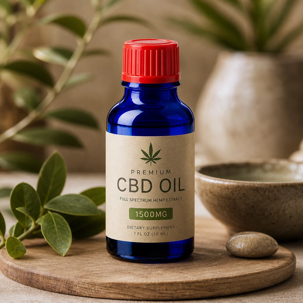 Kompaktowa szklana butelka o pojemności 20 ml z czerwoną zakrętką, idealna do oleju CBD i suplementów diety.