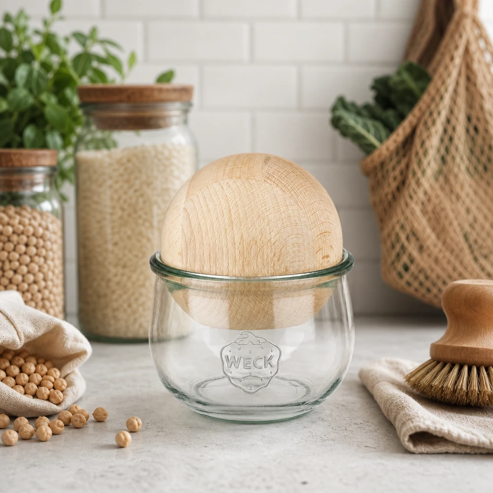 580ml słoik tulipan WECK RR100 z drewnianą kulką buk