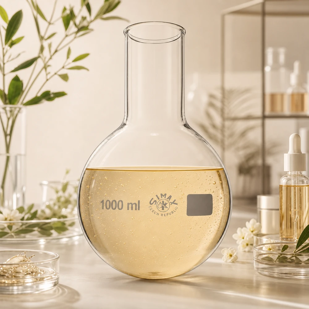 Szklana kolba okrągłodenna 1000 ml z szeroką szyjką i wysokiej jakości logo Simax do profesjonalnego sprzętu laboratoryjnego