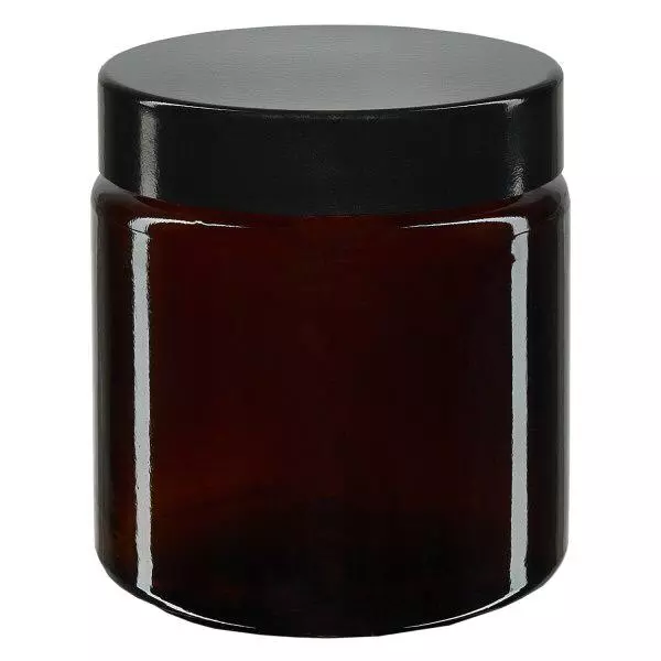 Szklany słoik 120 ml, brązowy, z czarną bakelitową pokrywką ApoGlas. Farmaceutyczna jakość produkcji UE. Bezpieczny dla żywności. Z ochroną UV. Szklany słoik 120 ml, brązowy, z czarną bakelitową pokrywką ApoGlas. Farmaceutyczna jakość produkcji UE. Bezpieczny dla żywności. Z ochroną UV.