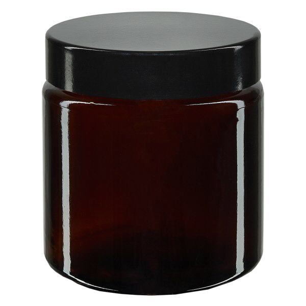 Szklany s&#322;oik 120 ml, br&#261;zowy, z czarn&#261; bakelitow&#261; pokrywk&#261; ApoGlas. Farmaceutyczna jako&#347;&#263; produkcji UE. Bezpieczny dla &#380;ywno&#347;ci. Z ochron&#261; UV.