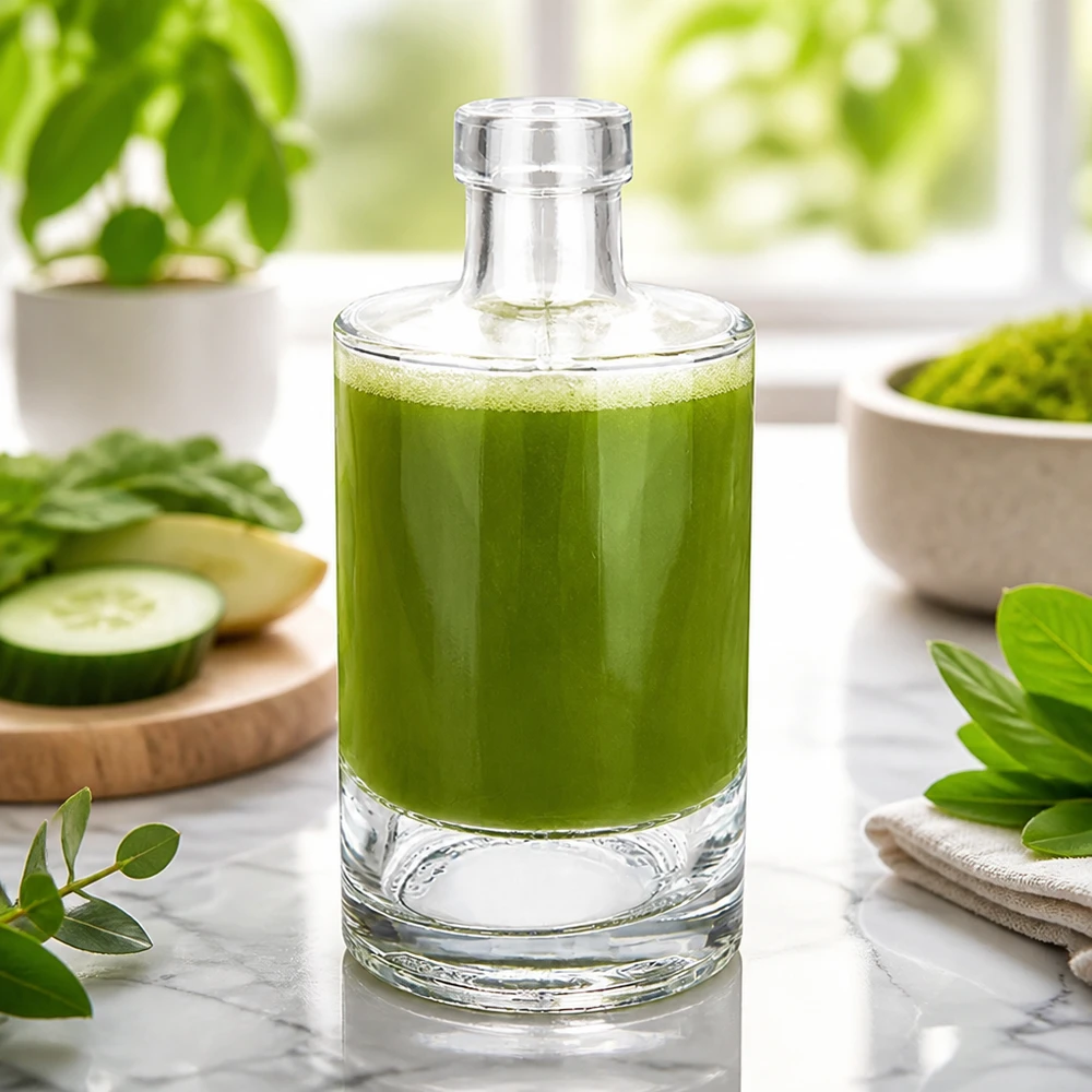 Szklana butelka 350 ml Marie bez zamknięcia UNiTWIST® 350ml Glasflasche Marie mit grünem Smoothie befüllt neben Gurken und Kräutern gesunde Ernährung Bild 4 von 10