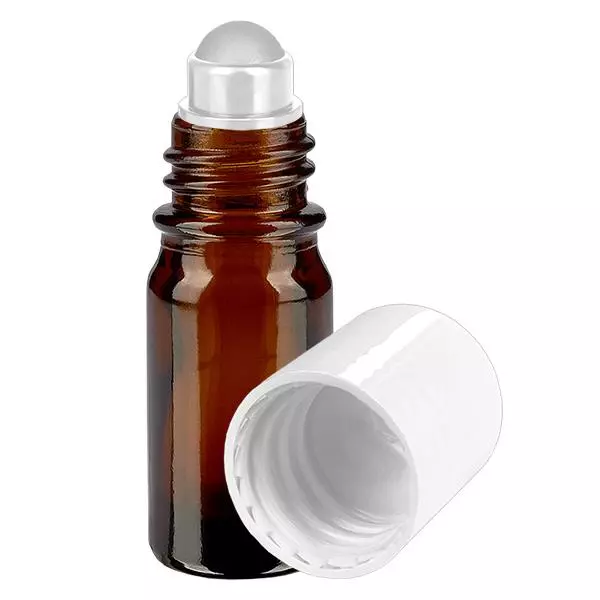 Butelka apteczna brązowa 5ml nakrętka roll-on biała