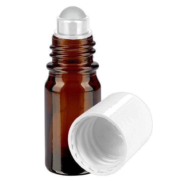 Butelka apteczna brązowa 5ml nakrętka roll-on biała Butelka apteczna brązowa 5ml nakrętka roll-on biała