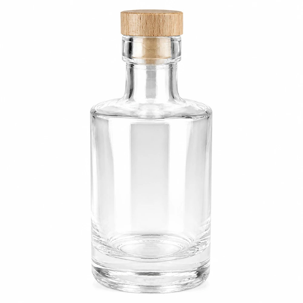 Szklana butelka Marie 200 ml z drewnianym uchwytem i korkiem UNiTWIST - przezroczyste szkło, drewniany korek, pusta