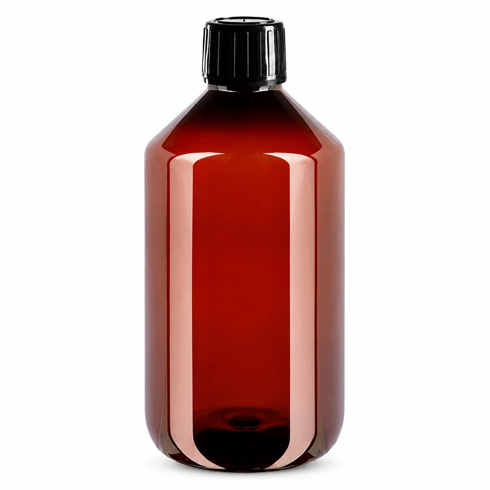 Butelka PET 500ml z czarną nakrętką OV Leichte PET Vorratsflasche 500ml mit auslaufsicherem Spritzverschluss braun