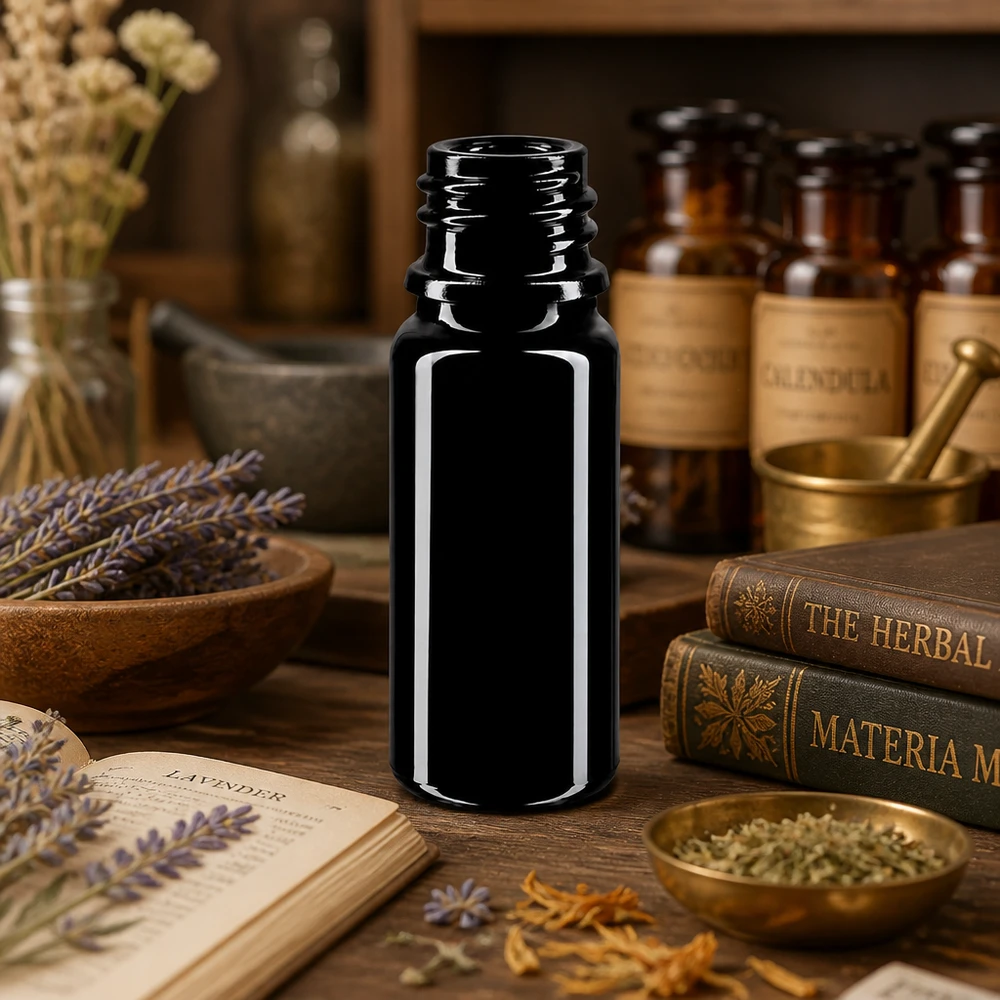 Butelka z fioletowego szkła 10ml DIN 18 (Mironglas) Butelka Premium Mironglass 10ml DIN 18 do olejków ziołowych i ekstraktów z roślin leczniczych