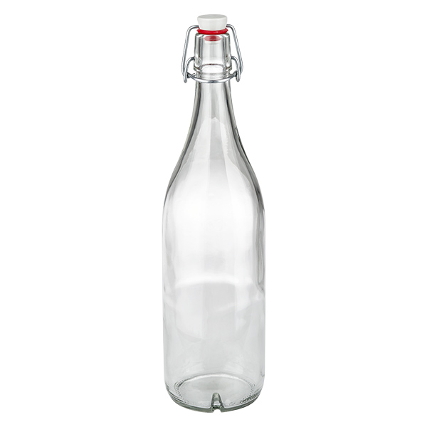 Butelka szklana 1000 ml z zamknięciem porcelanowym UNiTWIST Szklana butelka o pojemności 1000 ml z porcelanową, pustą, przezroczystą pokrywką do przechowywania napojów