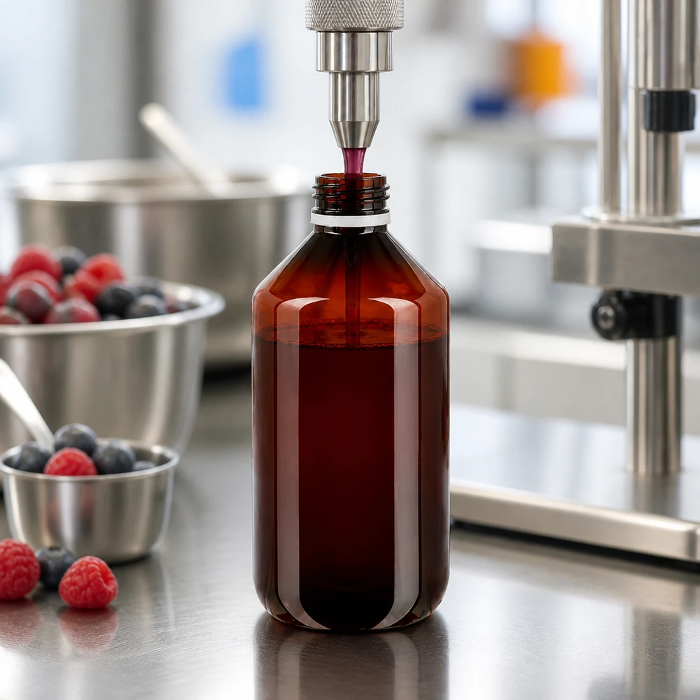 Butelka PET 500 ml z białym karbowanym OV Półprzezroczysta butelka PET o pojemności 500 ml, w kolorze bursztynowym, z białym, żłobkowanym opakowaniem zewnętrznym, przeznaczona do soków jagodowych