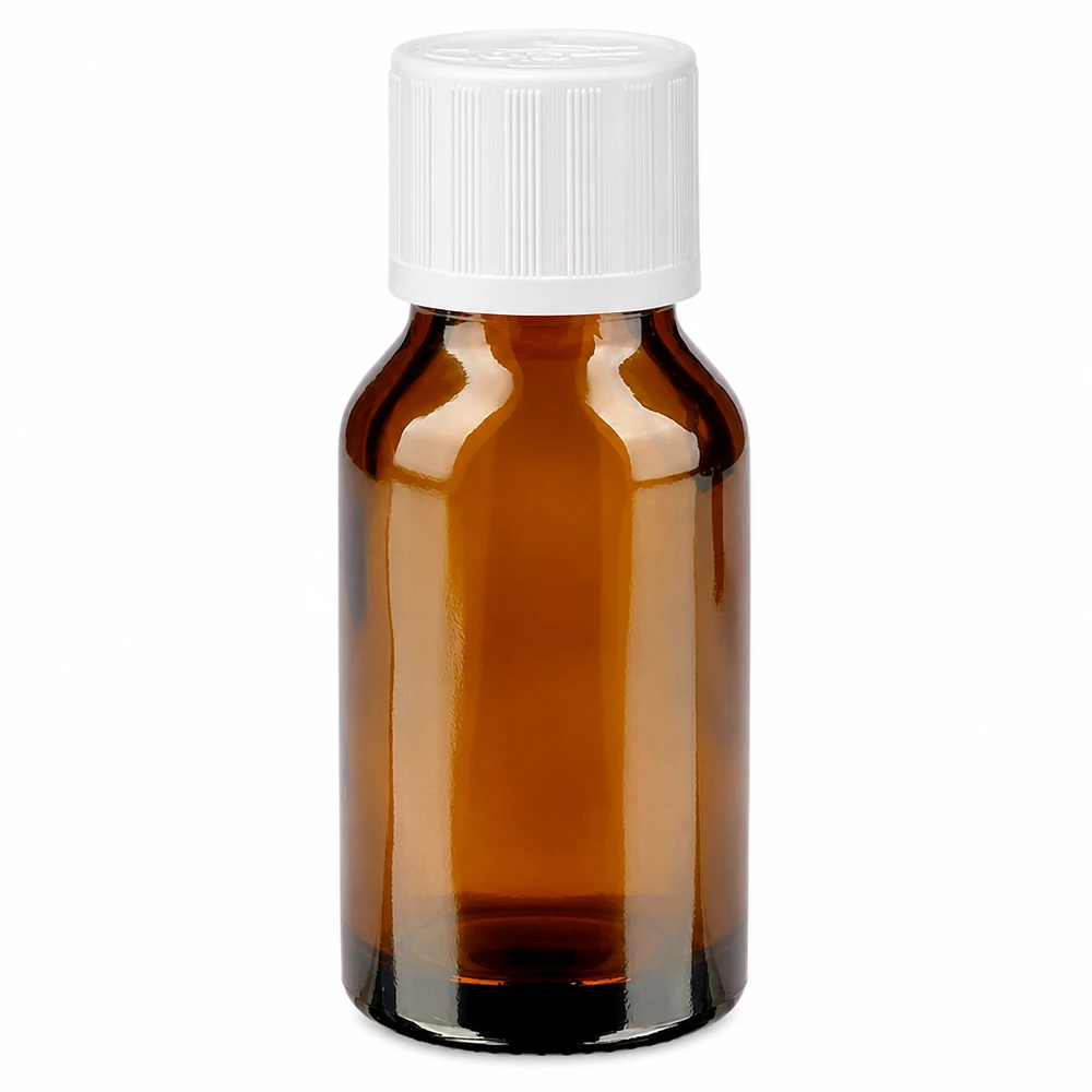 Butelka apteczna brązowa 30ml zakrętka biała KiSi St 30 ml brązowa butelka apteczna z białym zamknięciem zabezpieczającym przed dziećmi, wykonana z wysokiej jakości szkła brązowego