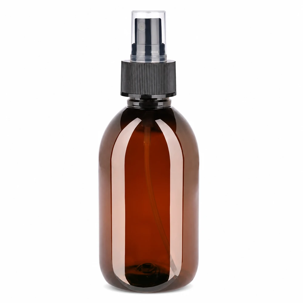 Butelka PET 250ml z atomizerem czarna Nachfüllbare Braune PET Flasche 250ml mit Feinzerstäuber für Seren und Tonika